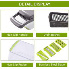 12 In 1 Manual Vegetable Chopper Kitchen Gadgets Food Chopper Onion Cutter Vegetable Slicer Chopper Rust-Proof Stainless Steel Vegetable Shredder