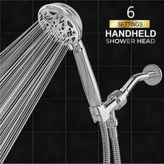 FREZZEL Handheld Shower Head with 6 Spray Functions 72 Inch Extra Long Stainless Steel Hose