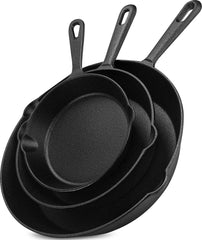 3Pcs Pre-Seasoned Cast Iron Skillet Set 6/8/10in Non-Stick Oven Safe Cookware Heat-Resistant Frying Pan