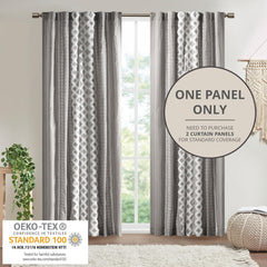 Cotton Printed Curtain Panel with Chenille Stripe and Lining(Only 1 Pc Panel)