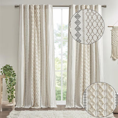 Cotton Printed Curtain Panel with Chenille Stripe and Lining(Only 1 Pc Panel)