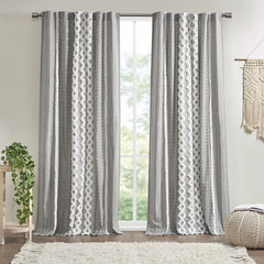 Cotton Printed Curtain Panel with Chenille Stripe and Lining(Only 1 Pc Panel)