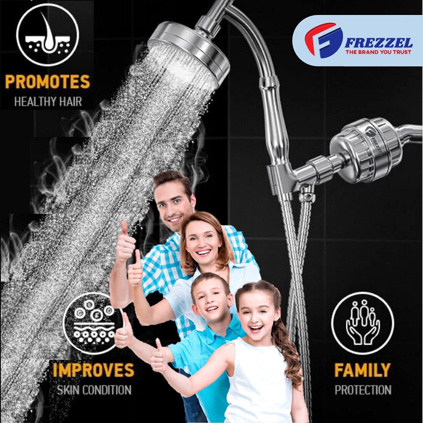 FREZZEL Pack of 4 Ultimate Shower Filter Replacement Cartridges, Universal 17 Stage Shower Head Filter Refill shower head filter cleaning for hard water buildup