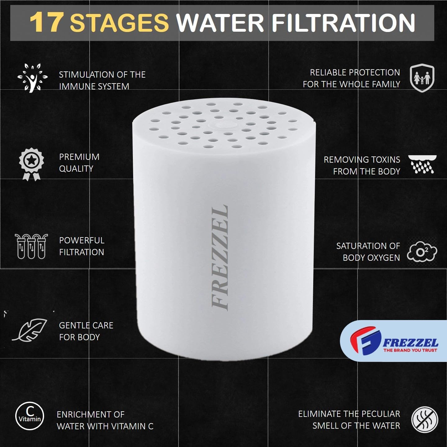 FREZZEL Pack of 4 Ultimate Shower Filter Replacement Cartridges, Universal 17 Stage Shower Head Filter Refill diy shower head filter cleaning at home